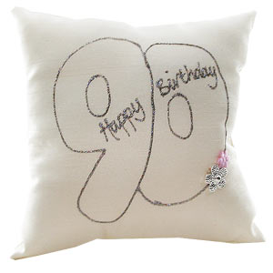 Happy 90th Birthday Silk Hand Painted Cushion