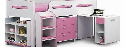 Kimbo White And Soft Pink Finished Sleep Station Childrens Kids Bunk Bed Frame 3 Single
