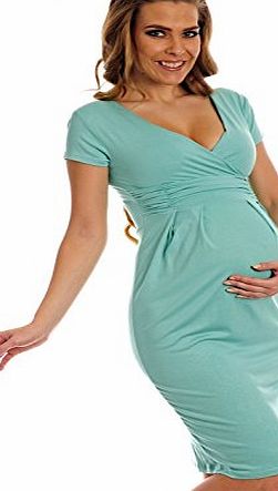 Happy Mama Boutique Happy Mama Womens Maternity Stretchy Jersey Nursing Dress Short Sleeve 573p (Mint, 10)