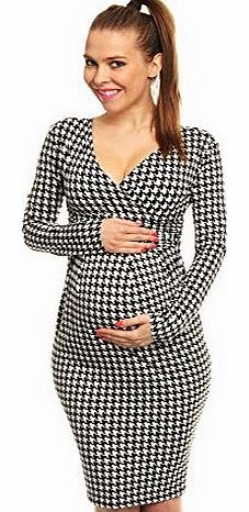 Happy Mama Boutique Happy Mama Womens Pregnancy Maternity Houndstooth Check Jersey Dress 231 (UK 12/14)
