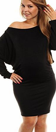Happy Mama Boutique Happy Mama Womens Pregnancy Maternity Long Sleeve Batwing Boat Neck Dress 132P (Black, 12/14)