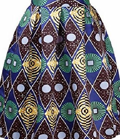 Happy Sailed Womens African Printed Pleated Madi Skirt High Waist A Line Dress Large Green