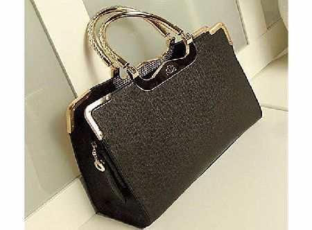 HappyUK Ladies Fashion Designer Large Womens PU Leather Style Tote Shoulder Bag Handbag(Black)