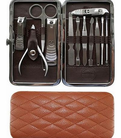 Harbour Housewares 12 Piece Manicure, Pedicure, travel Grooming Nail Care Set In Hard Faux Leather Case.