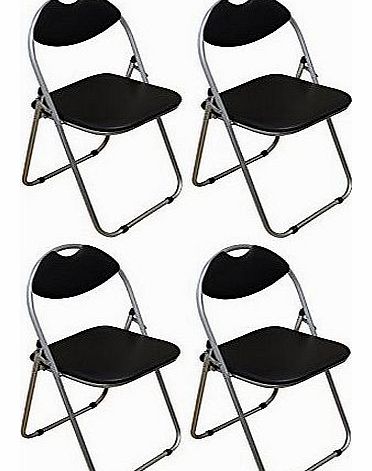 Harbour Housewares Black Padded, Folding, Desk Chair - Pack of 4