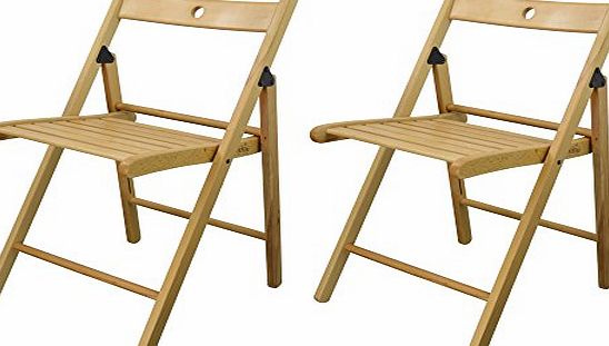 Harbour Housewares Wooden Folding Chairs - Natural Wood Colour - Pack of 2