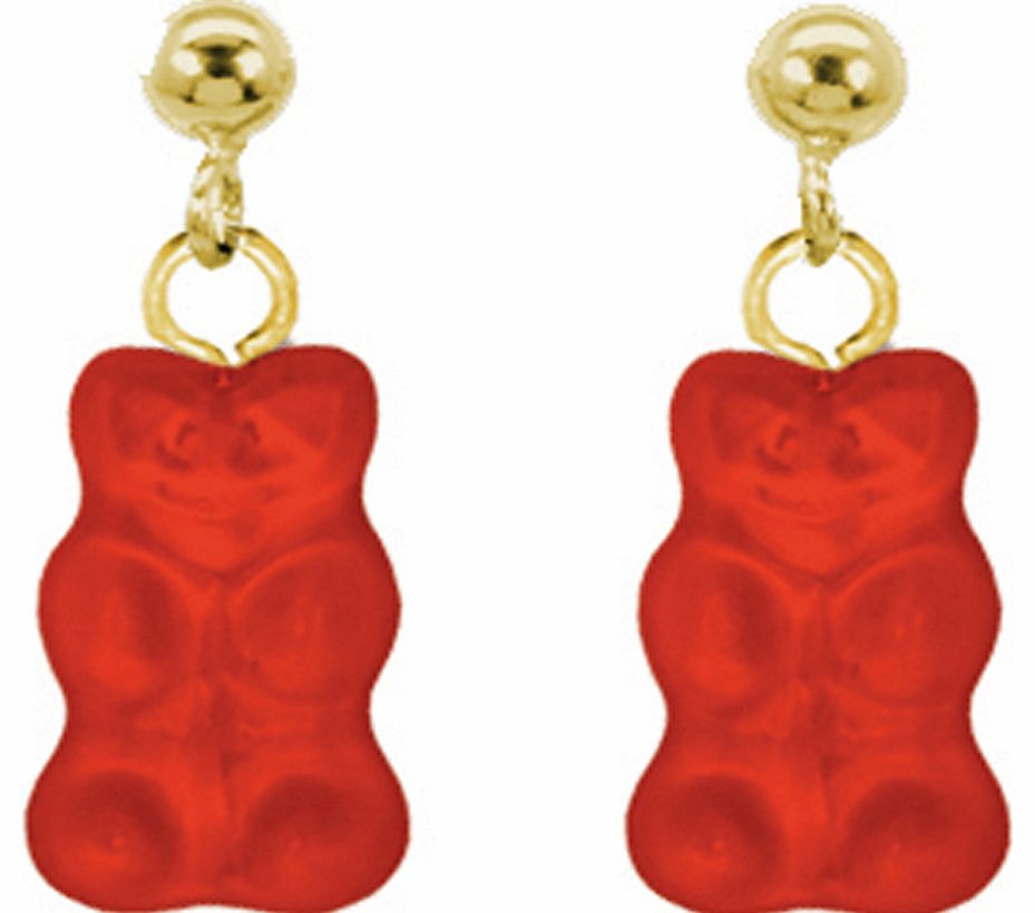 Gold Plated Red Haribo Gummy Bear Earrings from