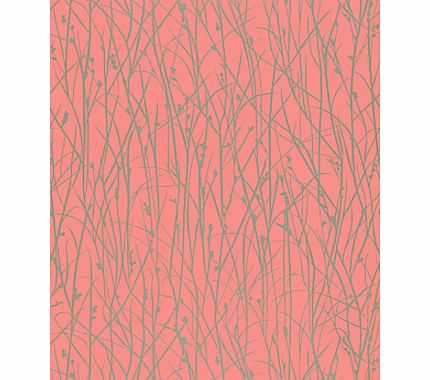 Harlequin Grasses Wallpaper, Coral / Pewter,