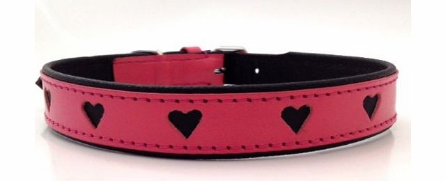 Harrington Marley HAND-CRAFTED PINK SOFT LEATHER DOG COLLAR TRAINING PADDED STRONG HEARTS MEDIUM-LARGE