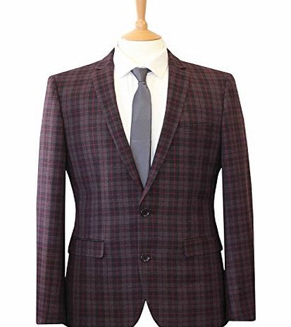 HARRY BROWN Mens Harry Brown 2 button burgundy check slim fit fashion suit 38S