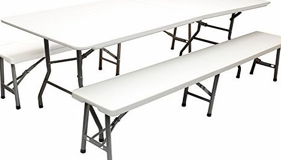 Hartleys 6ft Folding Table amp; 2 Bench Set - Suitable for Home, Garden amp; Travelling