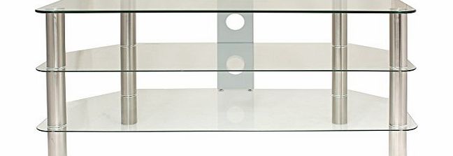 Hartleys Glass 3 Tier TV Floor Stand For Screens Up To 42`` - Clear