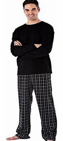 Mens Harvey James Thermal Top, Polar Fleece Pant Pyjama Sets Black-XXL
