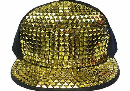 Harvies Fashion New Baseball Unisex Fancy Hip Hop Fashionable Designer Studded Snap-back Hats (One-Size, Black-Gold)