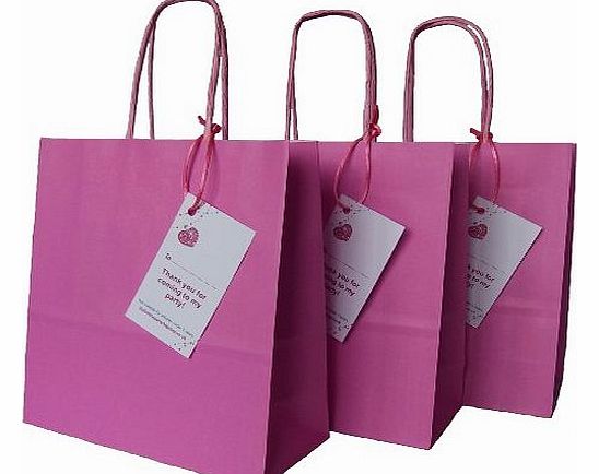 3 x Luxury Pink Paper Goody Loot Party Bags with Thank You Gift Tag (less than 64p each)