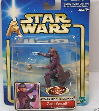 Hasbro Star Wars Attack Of The Clones Zam Wesell Bounty Hunter With Face Reveal Mask Action Figure