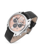 Flame Women` Black Leather Chronograph Watch