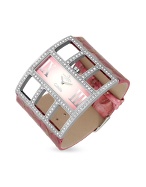 Haurex Gabbia - Women` Swarovski Crystal Pink Leather Watch