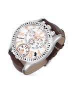 Haurex Raptor - Men` Brown Leather Chronograph Dual-time Watch