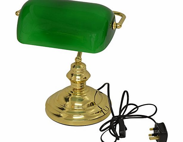 Hausen 60W Bankers Desk Lamp Polished Brass with Green Glass Swivel Head