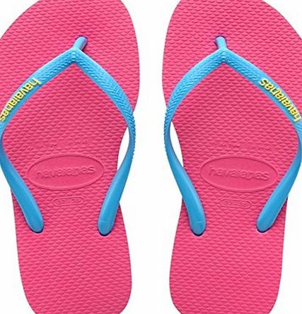 Havaianas Womens Slim Logo Flip Flops - Pink (Orchid Rose/Turquoise 8613), 6.5 UK (41/42 EU)