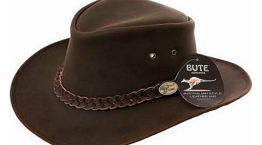Australian Waterproof Leather Hat - Bute Style - Colour: BROWN, Size: M
