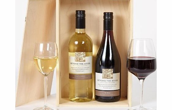 Hay Hampers Australian wine duo in wooden box - Chardonnay and Shiraz - Free Delivery