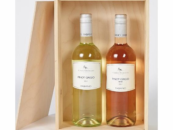 Italian wine duo in wooden box - Two bottle white and red wine gift box