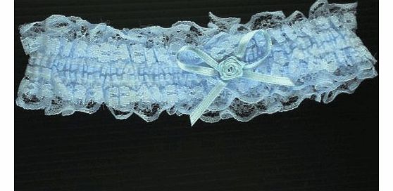Blue Bridal Garter with Lace and Bow Wedding Keepsake