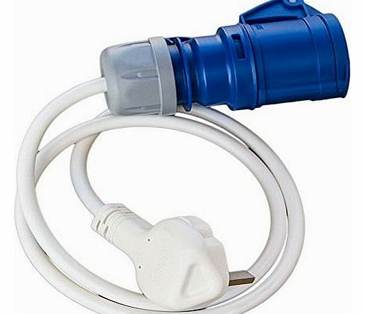 1m fly Lead converter 13Amp UK Mains plug to IP44 16Amp connector as used for camping, industrial caravan mains power hookups etc. Connect to standard UK mains. Made in the UK
