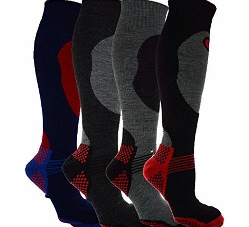 4 Pairs of Mens High Performance Thermal Ski Socks / UK 6-11 Eur 39-45