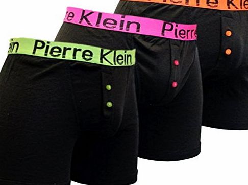 HDUK TM Mens Underwear 3 Pairs of Mens Designer Pierre Klein Neon Band Top Boxer Shorts / Available in Sizes Small, Medium, Large, XLarge, XXLarge (Medium - To Fit Waist 33``-35`` (84-89 cm))