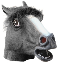 Head Mask - Rubber Horse Head Black, fur mane