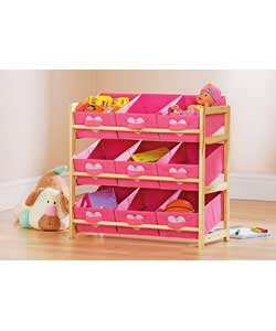 Canvas and Wood 9 Bin Unit - Pink