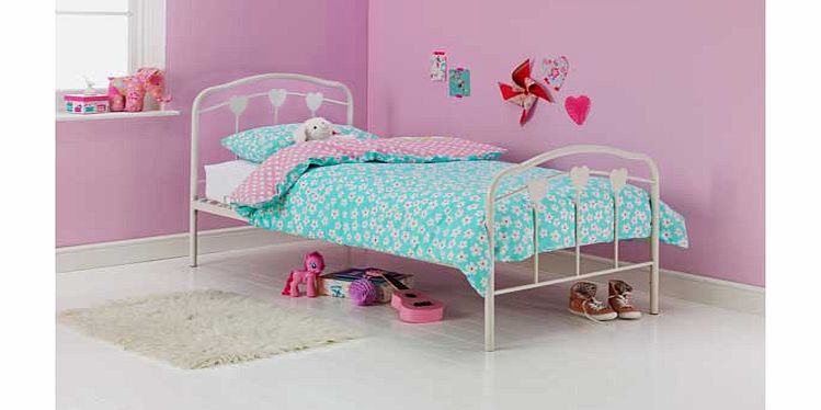 Hearts White Single Bed Frame with Ashley Mattress