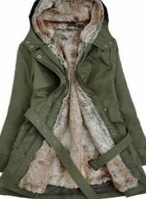 Hee Grand Women Thicken Fleece Faux Fur Warm Winter Coat Chinese M Army Green