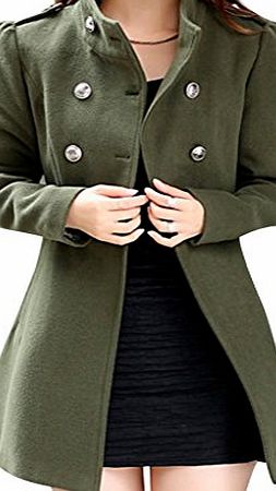 Hee Grand Women Wool Blends Double Breasted Long Sleeve Winter Coat Chinese M Green