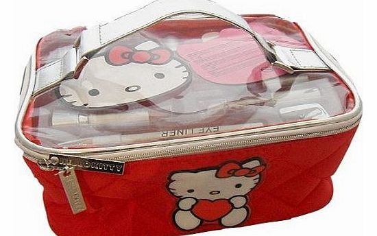 Hello Kitty Red Quilted Make-up Bag and Make-up Accessories Gift set