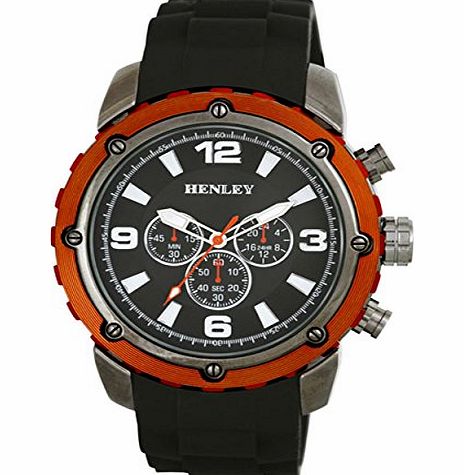 Henley Fashion Watch with Decorative Multi-Eye Dial Mens Quartz Watch with Black Dial Analogue Display and Black Silicone Strap H020818