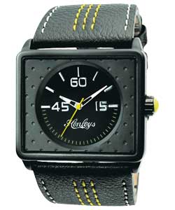 Henleys Gents Black Leather Watch
