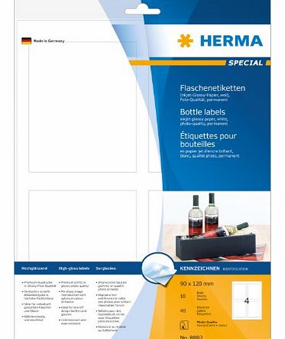 Herma  8882 90x120mm Inkjet Paper Rectangular Bottle Labels - Glossy White (40 Labels, 4 per Sheet)