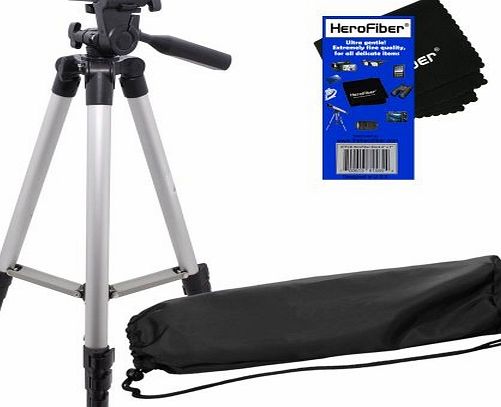 50``/127 Cm Light Weight Aluminum Photo/Video Tripod & Carrying Case for Sony Alpha A3000 Interchangeable Lens Digital Camera w/ HeroFiber Ultra Gentle Cleaning Cloth