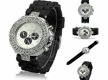 Luxury Geneva Silicone Crystal Quartz Ladies Women Jelly Dial Wrist Watch NEW (Royal Bule)