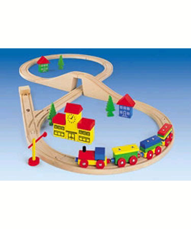 Heros Wooden Toys 42 pc LARGE WOODEN TRAIN SET