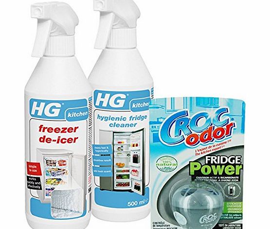 HG Hagesan, Croc Odor Fridge Care Kit with HG Hygienic Fridge Cleaner, De-Icer and Odour Absorber