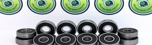 HIKS Products 16 x TITANIUM SLIME - ABEC 9 608 RS Water Resistant Rubber Seal Skateboard / Stunt Scooter / Inline Skate Bearings ** FREE Slime Sticker **