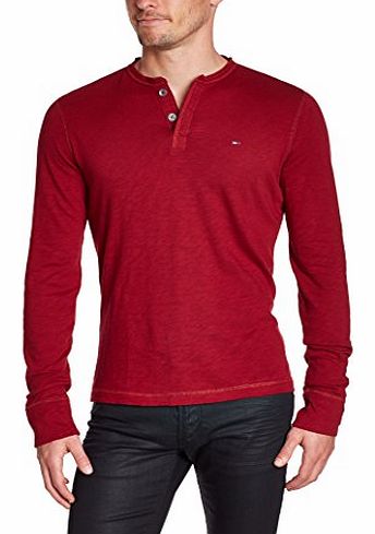 Hilfiger Denim Mens Trump Henley L/S Plain Button Front Long Sleeve T-Shirt T-Shirt, Red (Rhubarb Pt), Medium (Manufacturer Size: Medium)