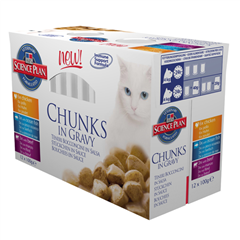 Feline Pouch Adult Cat Food Chunks in Gravy 100gm 12 Pk