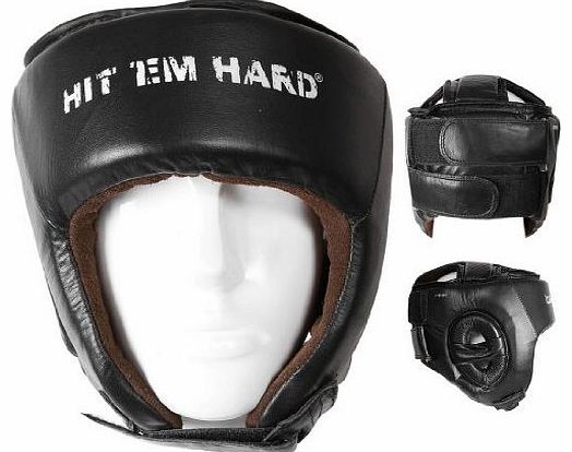 Hit Em Hard  Leather Boxing Headguard Face Helmet Protector Muay Thai Kickboxing Fight UFC MMA Martial Arts
