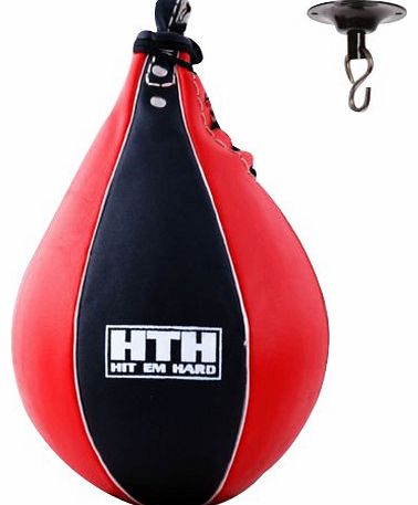 Hit Em Hard  Real Leather Speed Ball Boxing Punch Bag MMA Pear Shape Free Swivel